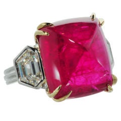 Stunning Sugar Loaf Cabochon Ruby and Diamond Ring