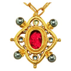 Etruscan Style 18th Century Glass Pearl Diamond Pendant-Brooch