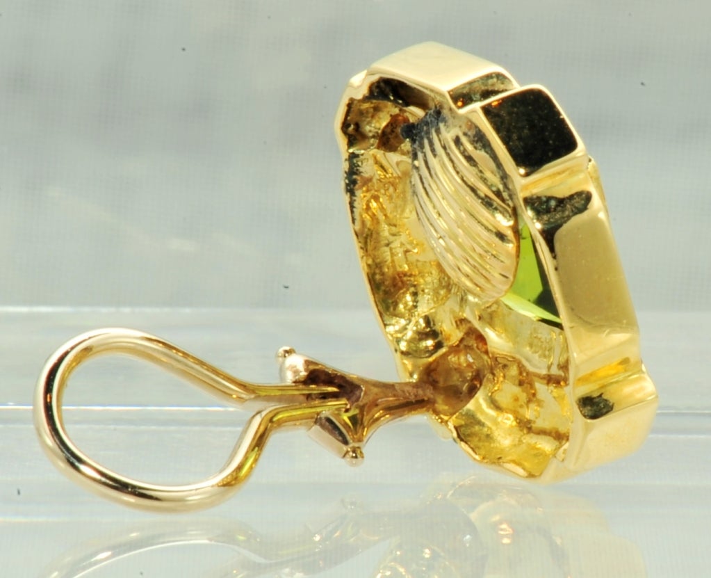 18k Yellow Gold, Peridot,Diamond and Enamel Earrings.