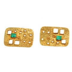 Unique 1960's Gold and Emerald Cufflinks