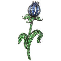 Lovely  Sapphire and Tsavorite Garnet Tulip Brooch