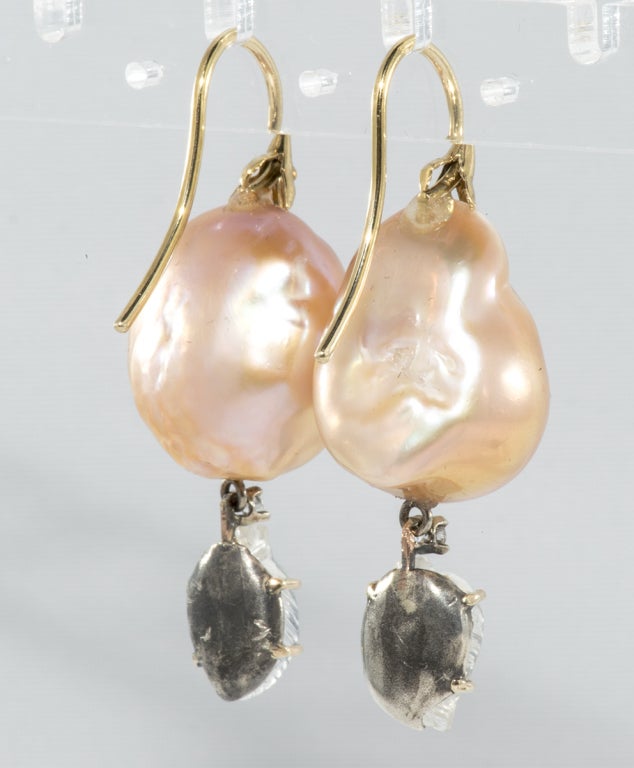 Women's Baroque fresh water apricot pearl  drop earrings