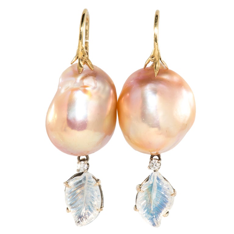 Baroque fresh water apricot pearl  drop earrings