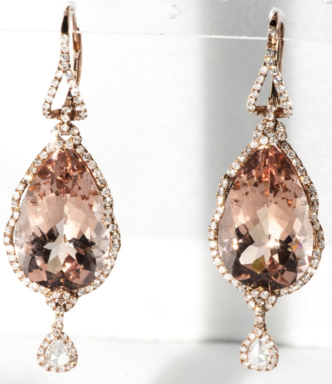 18K Pink Gold Morganite and Diamond Earrings