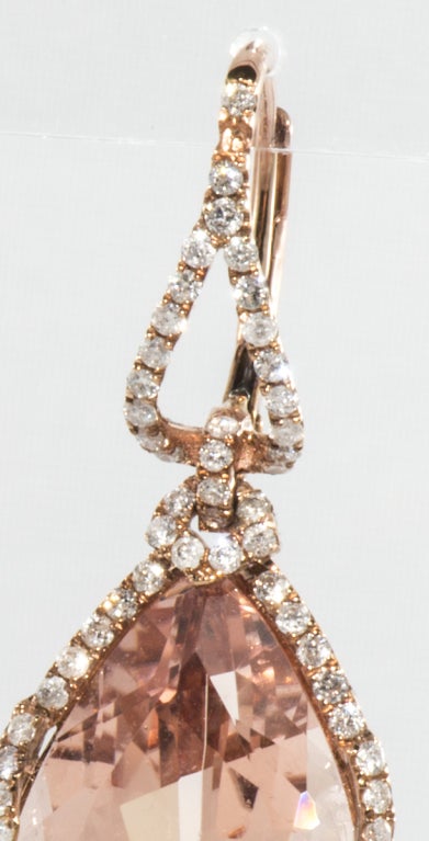 Pink Gold Morganite and Diamond Earrings In Excellent Condition In Houston, TX