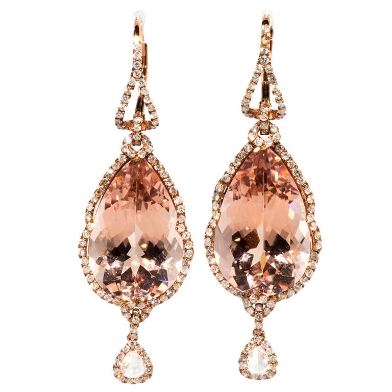 Pink Gold Morganite and Diamond Earrings
