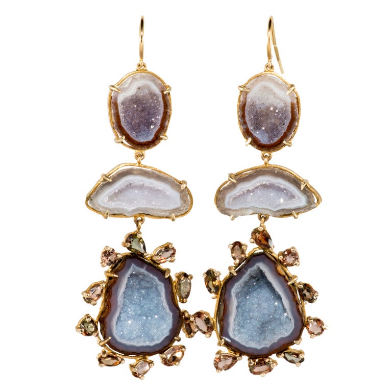 Gorgeous Geode Drop Earrings with Andalusite at 1stDibs