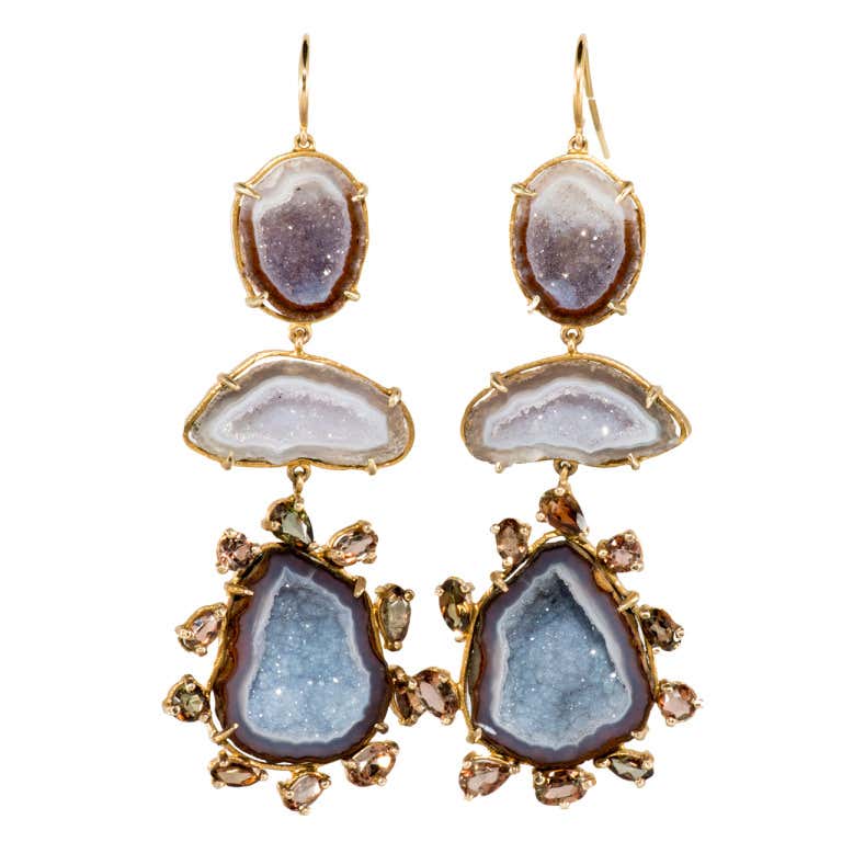 Gorgeous Geode Drop Earrings with Andalusite at 1stDibs