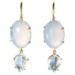 Blue Chalcedony drop Earrings with Moonstone leaves