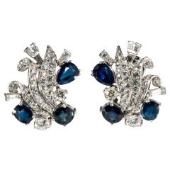 Retro platinum and Diamond Sapphire Earrings