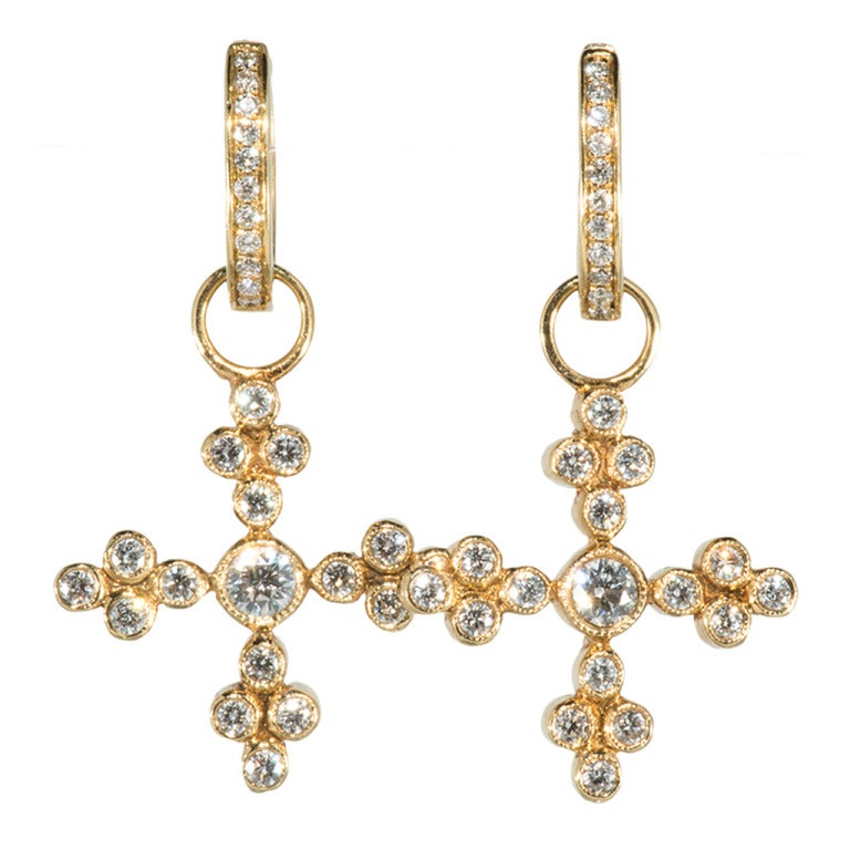 Lustrous gold and Diamond Cross Earrings with Huggies at 1stdibs