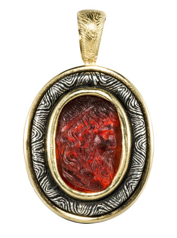 Fire Opal Torsade Necklace with carved cameo glass drop For Sale 5