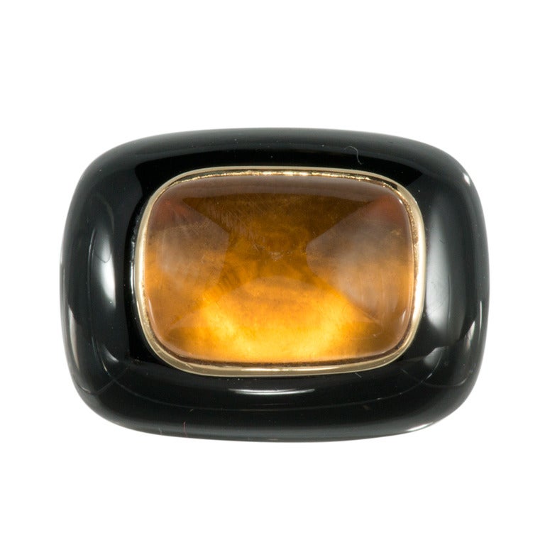 Citrine and Onyx  gold ring