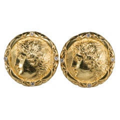 Antique Coin Motif- Gold and Diamond Earrings