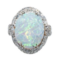 Carved Opal Cocktail Ring with diamonds