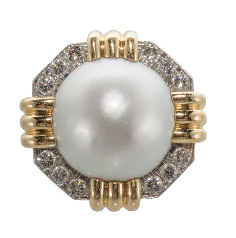 18k Mobe Pearls and Diamond Ring
Signed Webb