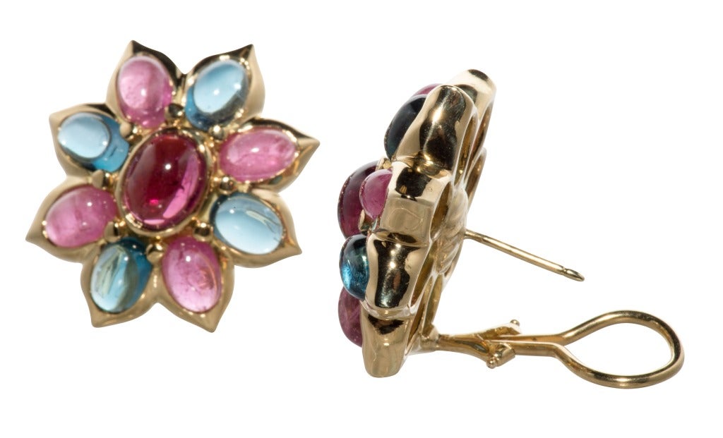 18k Yellow Gold Blueish Green (Indicolite) and Pink (Rubelite) Tourmaline
Earring
French Clips