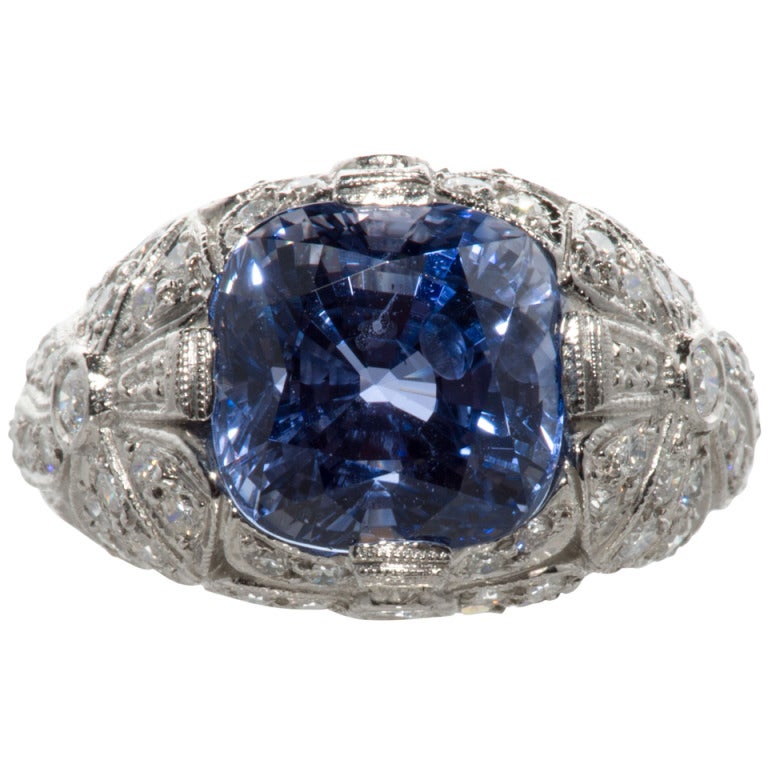 Beautiful French Ceylon Sapphire and Diamond Ring