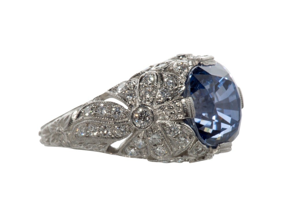 Beautiful French Ceylon Sapphire and Diamond Ring at 1stDibs