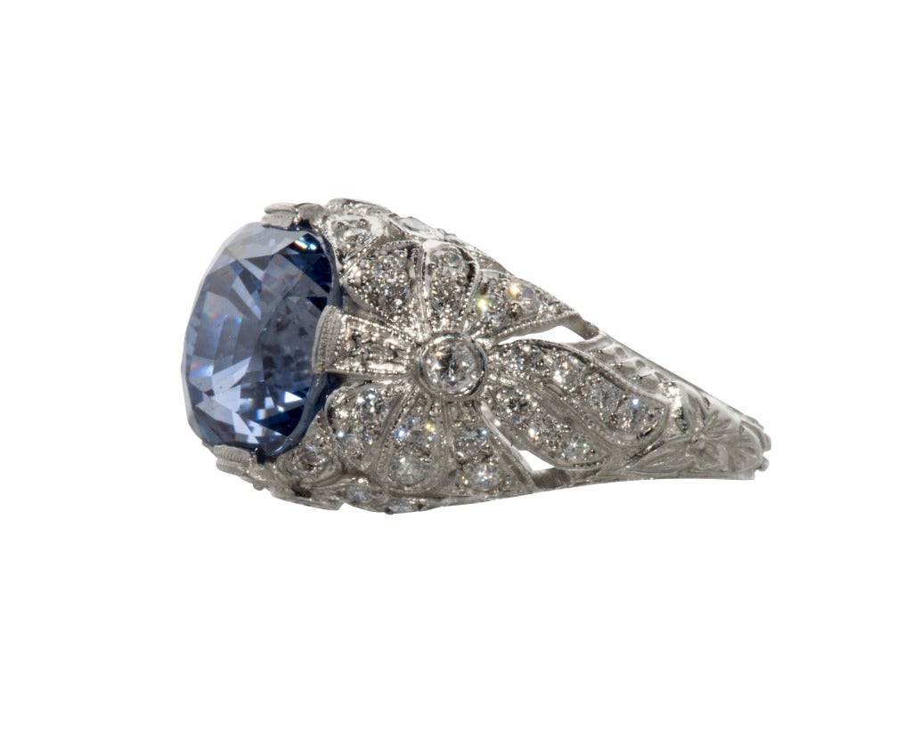 Edwardian Beautiful French Ceylon Sapphire and Diamond Ring