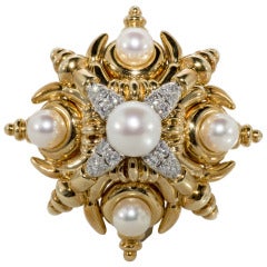 Exquisite Aldo Cipullo for Cartier Pearl and Diamond Brooch