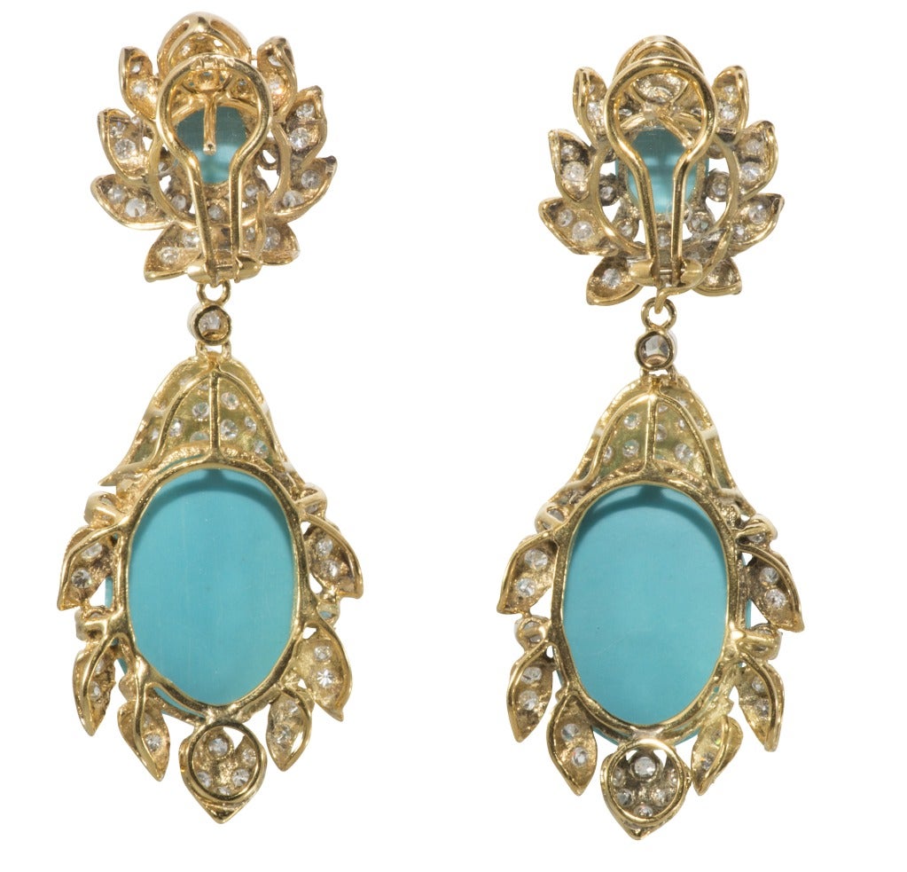 Great looking 18k  Turquoise and Diamond Earrings
French Clips