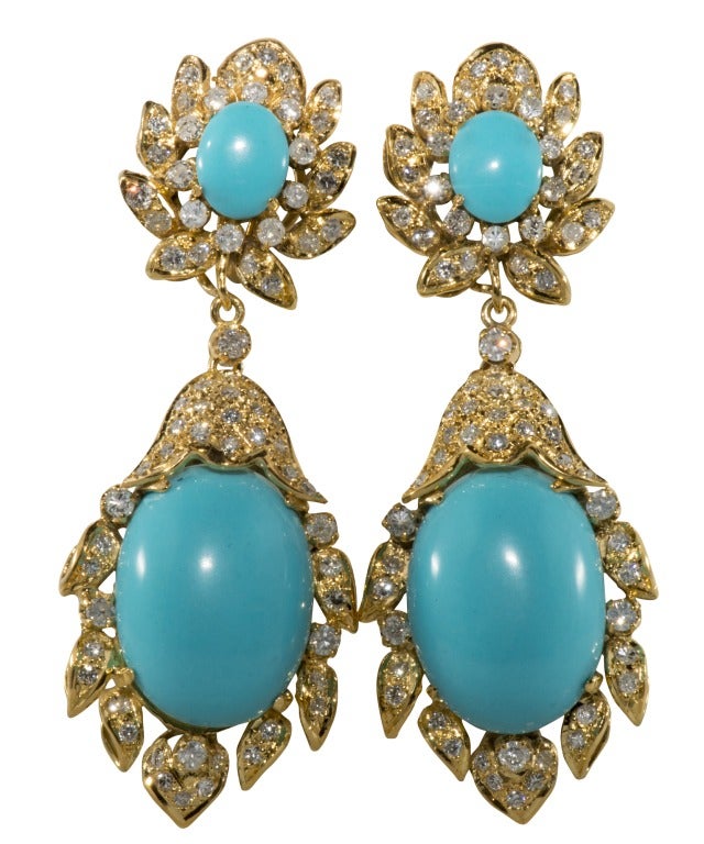 Modern Turquoise Diamond Earrings