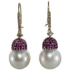 South Sea Pearl Ruby and Diamond Earrings