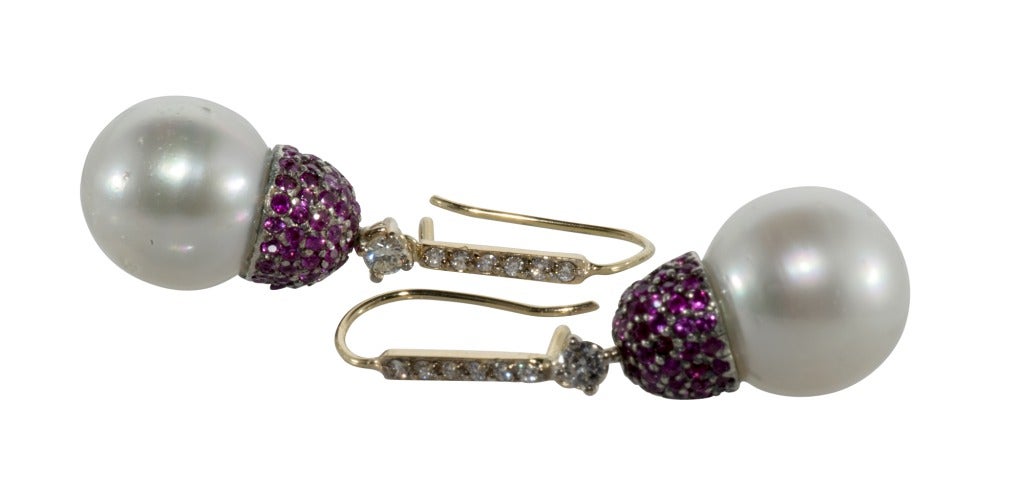 South Sea Pearl Ruby and Diamond Earrings
Pearls 13mm