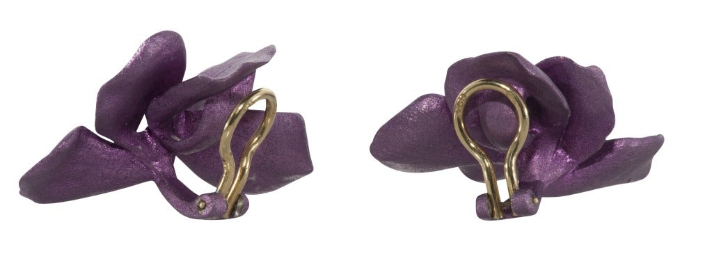 Aluminum and 18k Patinated Violet Earrings