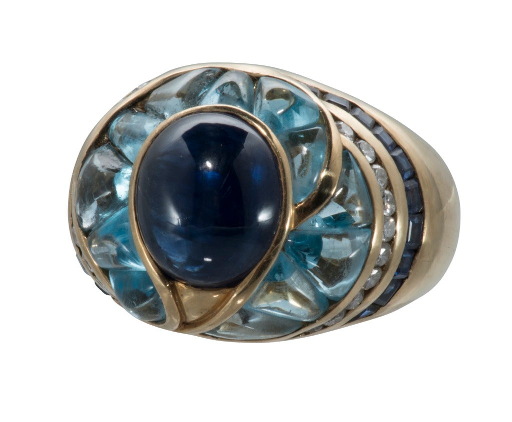 18k Aquamarine, Sapphire and Diamond Ring signed Wink by Robert Wander.