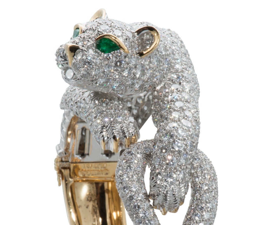 Women's David Webb Spectacular Diamond Gold Platinum Panther Bracelet