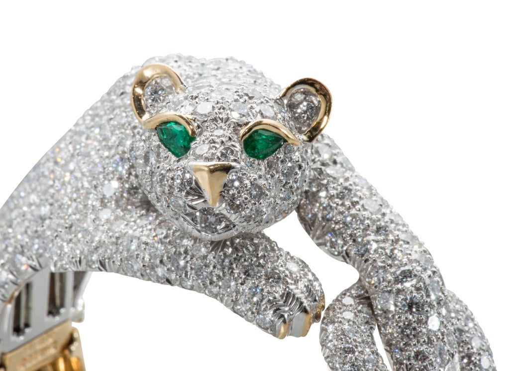 David Webb Spectacular Diamond Gold Platinum Panther Bracelet 1