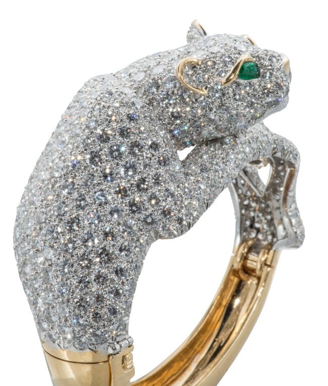 David Webb Spectacular Diamond Gold Platinum Panther Bracelet 2