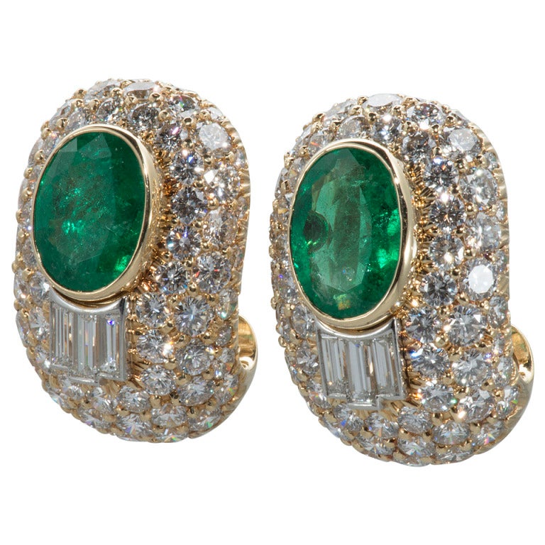 David Webb Emerald Diamond Earrings For Sale