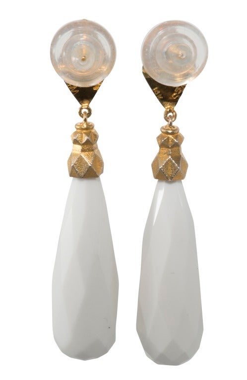 18K Yellow gold and white faceted onyx drop earrings