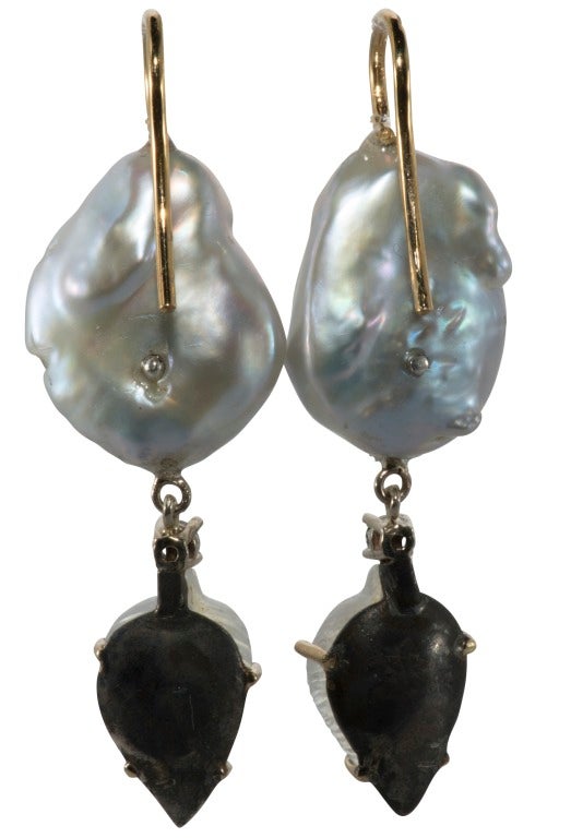 Contemporary Blue/Grey cultured pearl and moonstone earrings