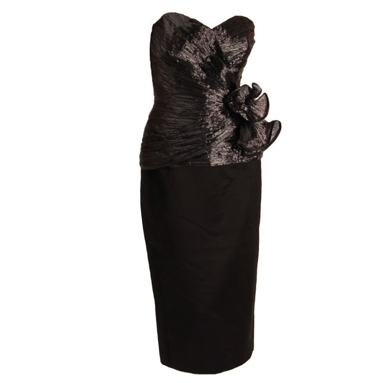 Torrente Haute Couture 1990s black silk strapless dress