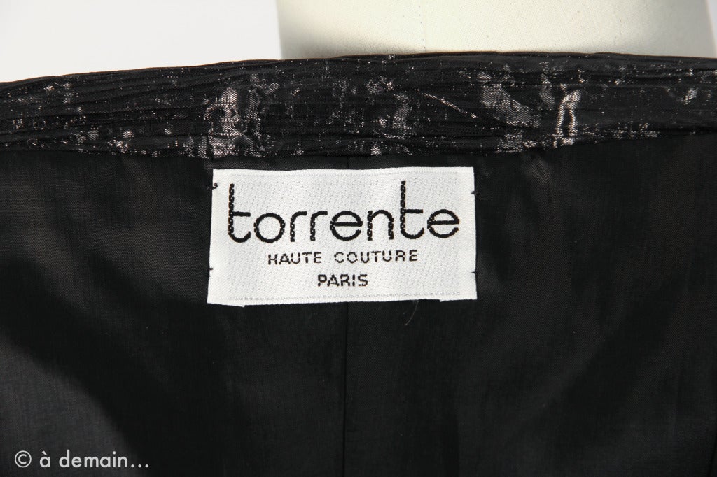 Torrente Haute Couture 1990s black silk strapless dress 6