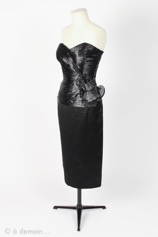 Torrente Haute Couture 1990s black silk strapless dress In Excellent Condition In Paris, IDF