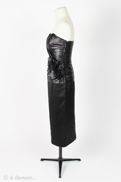 Women's Torrente Haute Couture 1990s black silk strapless dress