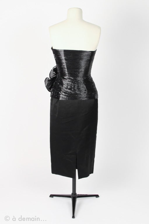Torrente Haute Couture 1990s black silk strapless dress 1