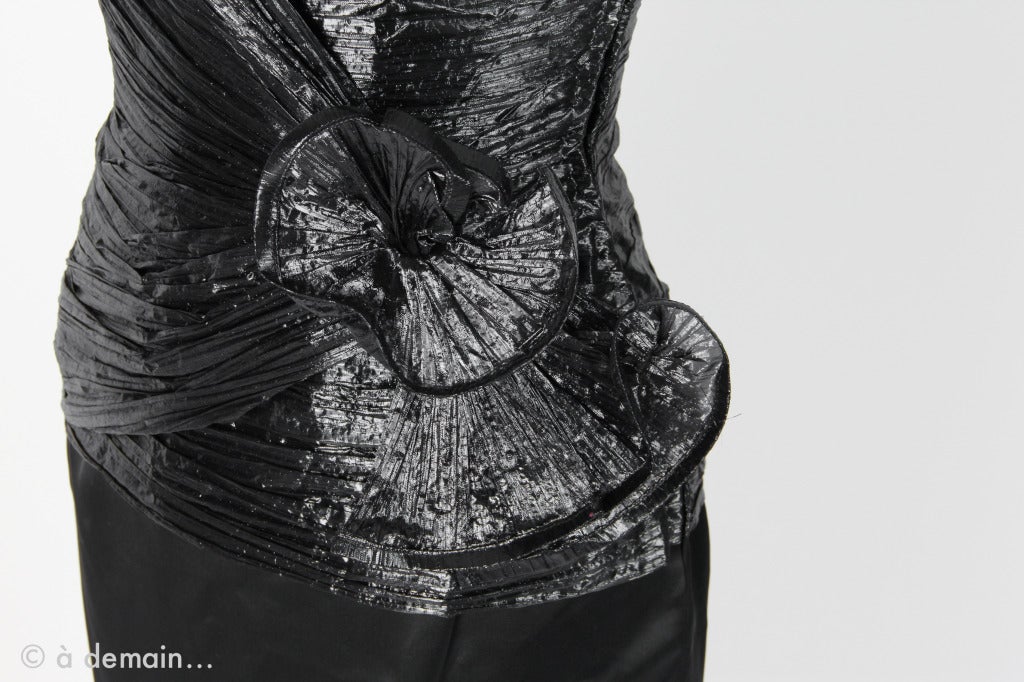 Torrente Haute Couture 1990s black silk strapless dress 3
