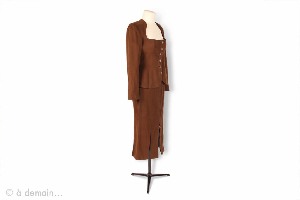 1980s Azzedine Alaïa brown suede Set