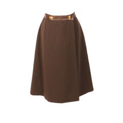 1970s Hermes long Skirt of brown jersey with leather