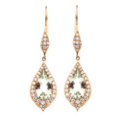 Donald Huber Green Beryl Diamond Teardrop Earrings