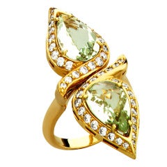 Donald Huber Green Beryl Diamond Petal Ring