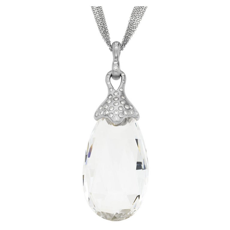 Donald Huber Droplet Rock Crystal Diamond Pendant For Sale