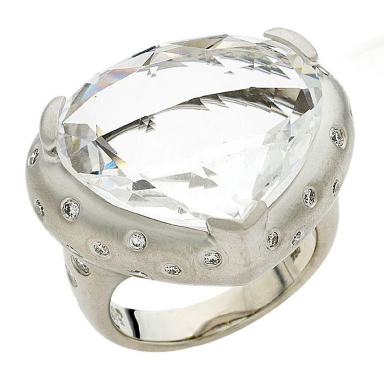 Donald Huber Trilliant Rock Crystal Diamond Ring For Sale