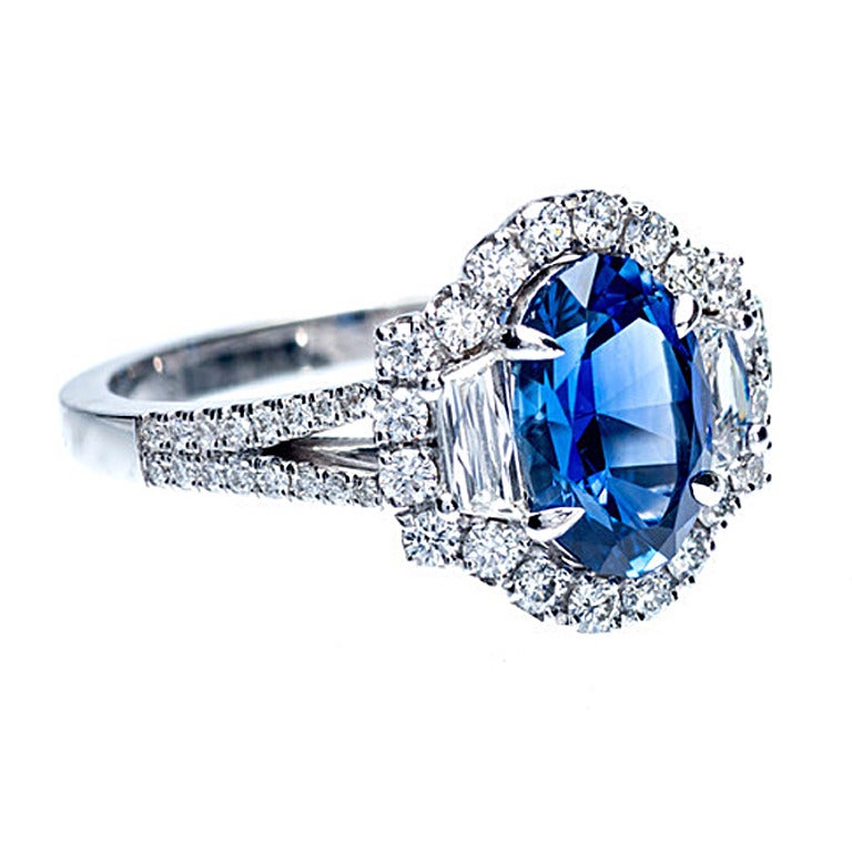 Sapphire Diamond Halo Ring at 1stdibs